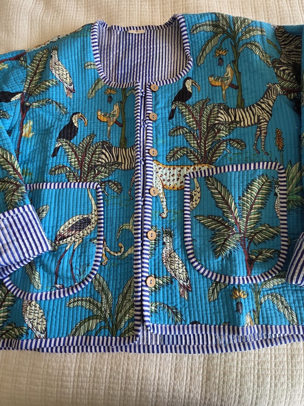 Reversible Turquoise Printed Quilted Lady’s Jacket
